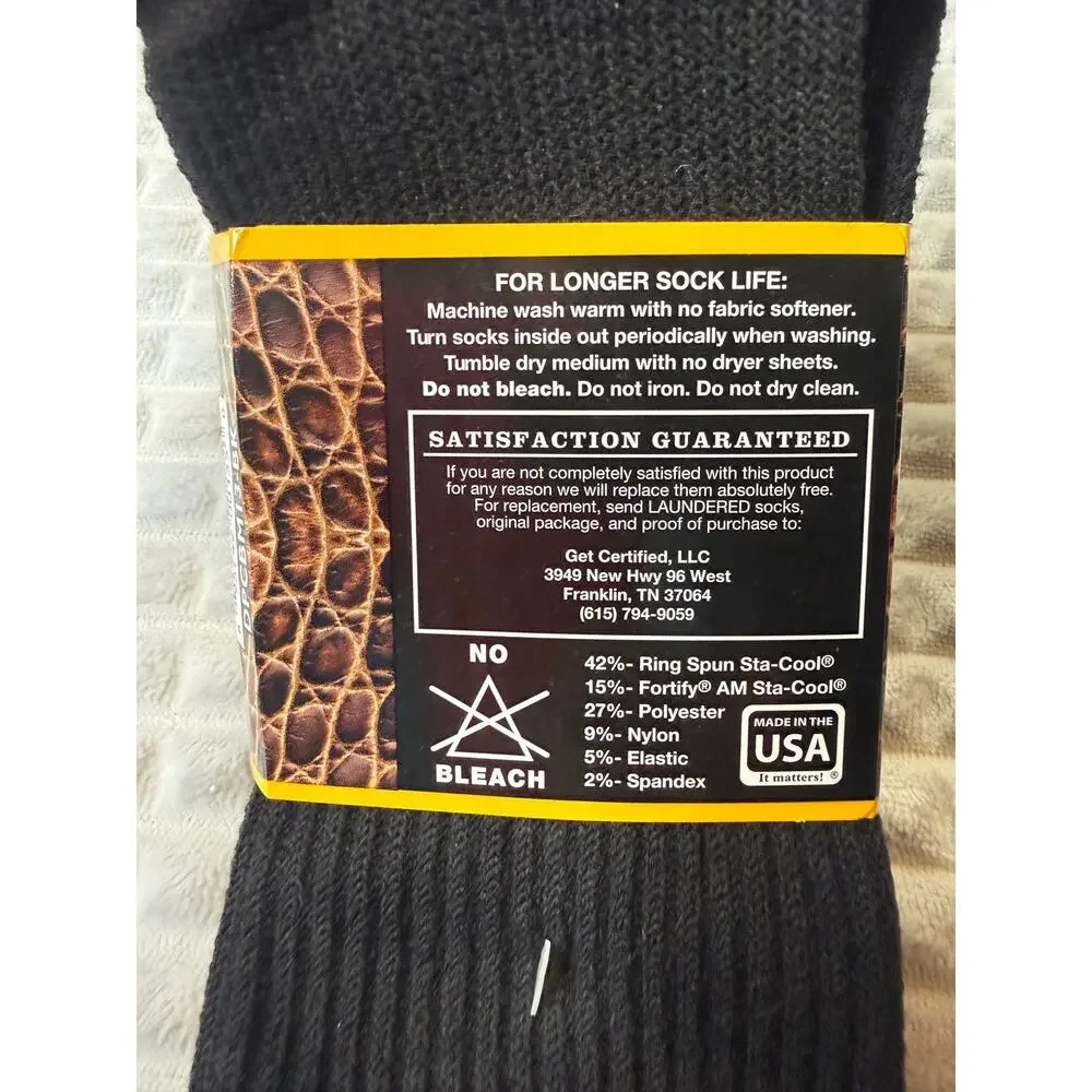 Dan Post Cowboy Certified Boot Socks Black DPCBC Moisture Wicking Size 13.5+